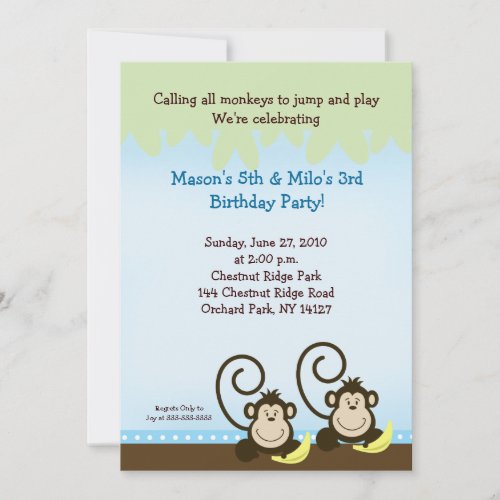 Silly Monkey Birthday Invitation 5x7 - Blue