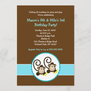Silly Monkey Trendy 2 children Birthday invitation