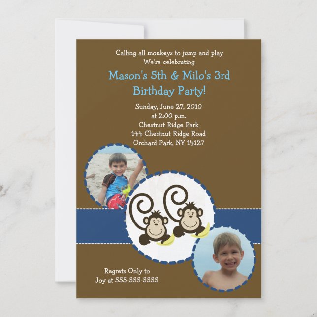 Silly Monkey Trendy Photo Birthday Invitation 5x7 (Front)