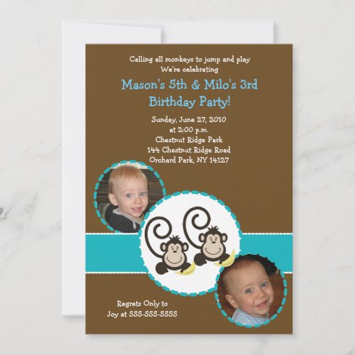 Silly Monkey Trendy Photo Birthday Invitation 5x7