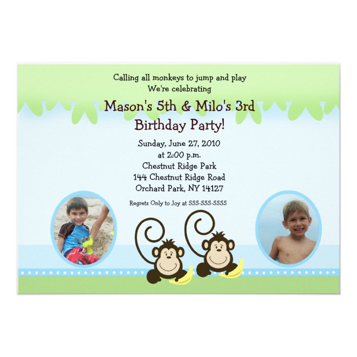 Silly Monkey Twins Photo Birthday Invite