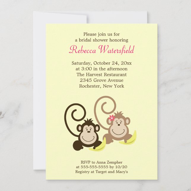 Silly Monkeys 5x7 Bridal Shower Invitation (Front)