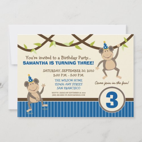 Silly Monkeys Birthday Party Invitation (blue)