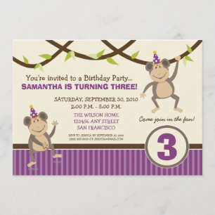 Silly Monkeys Birthday Party Invitation (lavender)