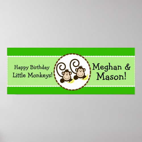 Silly Monkeys Personalized Birthday Banner Poster