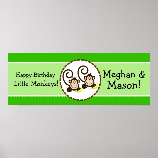 Silly Monkeys Personalized Birthday Banner Poster (Front)