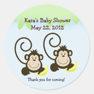 SILLY MONKEYS TWINS Baby Shower Favor Sticker