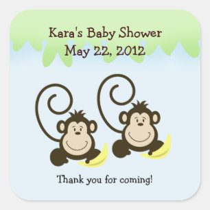 SILLY MONKEYS TWINS SQUARE Favor Sticker