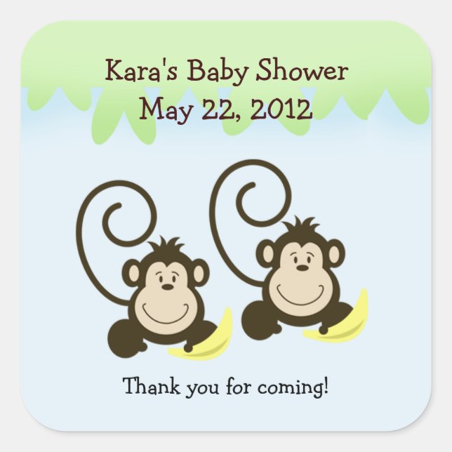 SILLY MONKEYS TWINS SQUARE Favor Sticker (Front)