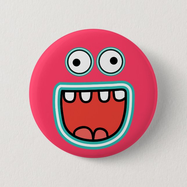 Silly Monster Face Smile Pinback Button (Front)