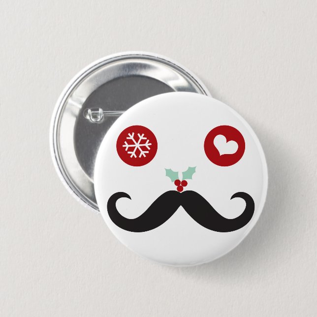 Silly Mustache Cute Funny Face Christmas Holiday Button (Front & Back)