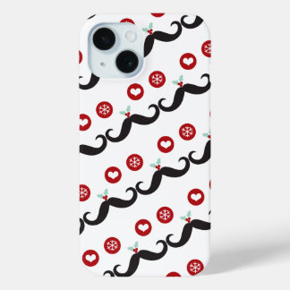 Silly Mustache Funny Face Mistletoe Heart Holiday iPhone 15 Case