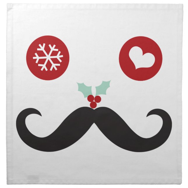 Silly Mustache Funny Face Snowflake Love Holiday Napkin (Front)