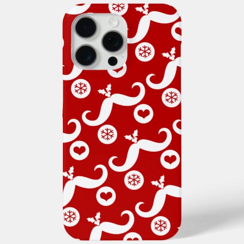 Silly Mustache Funny Santa Face Snowflake Holiday iPhone 15 Pro Max Case