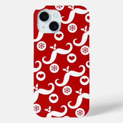 Silly Mustache Funny Santa Face Snowflake Holiday iPhone 15 Case