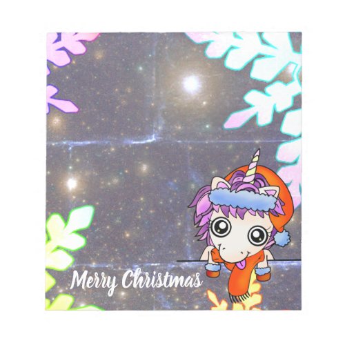 Silly Naughty Unicorn Christmas with Snowflakes Notepad