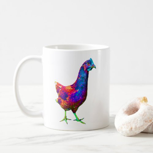 Silly Neon Rainbow Chicken with Green Feet Mug