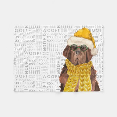 Silly Newfoundland Dog Christmas Holiday Fleece Blanket