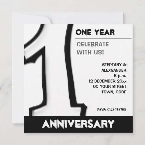 Silly Number 1 white Anniversary Invite