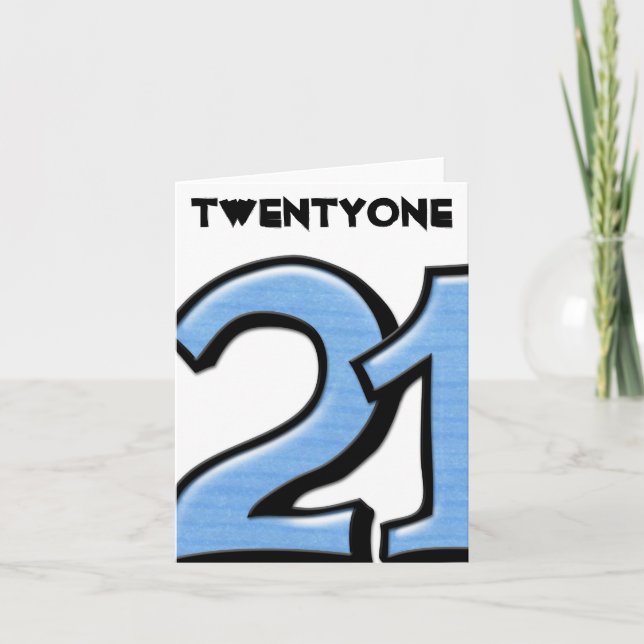 Silly Number 21 blue white Note Card (Front)