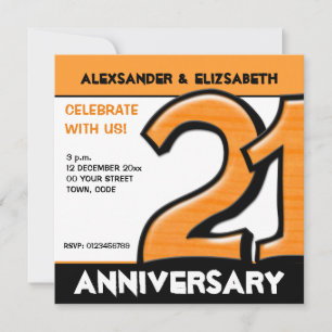 Silly Number 21 orange Anniversary Party Invitation