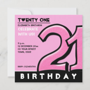 Silly Number 21 pink Birthday Party Invitation