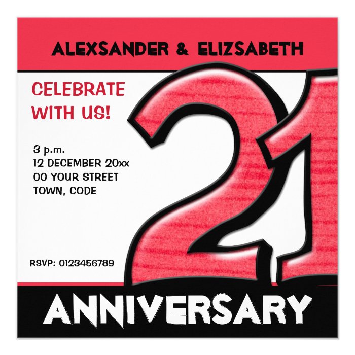 Silly Number 21 red Anniversary Party Invitation