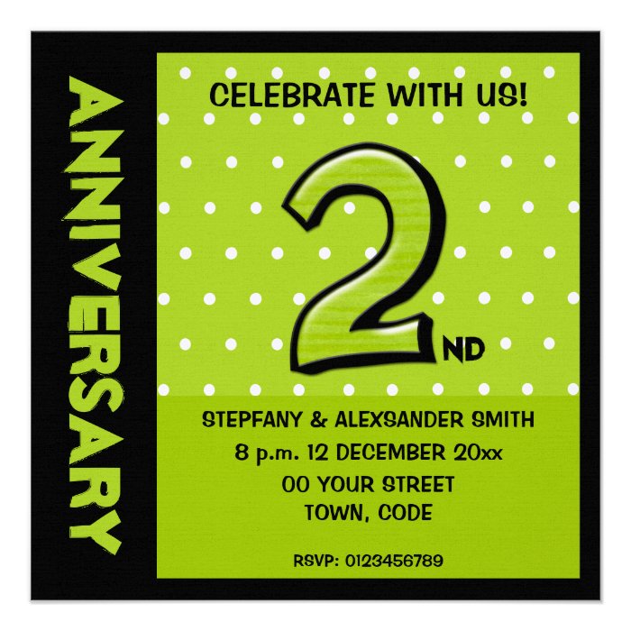 Silly Number 2 green dots Anniversary Invitation