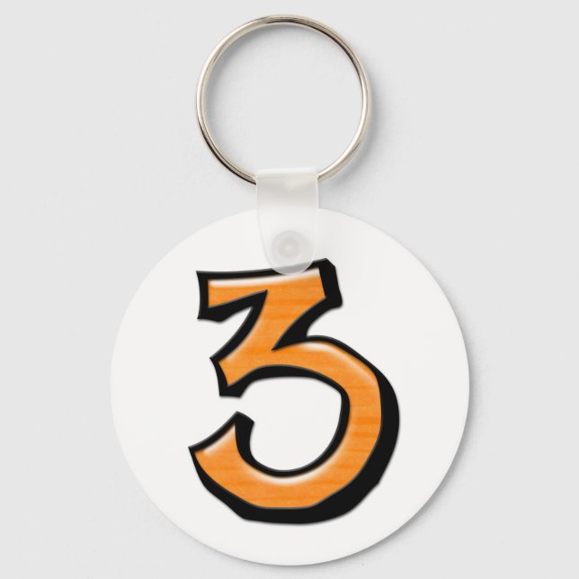 Silly Number 3 orange white Keychain (Front)