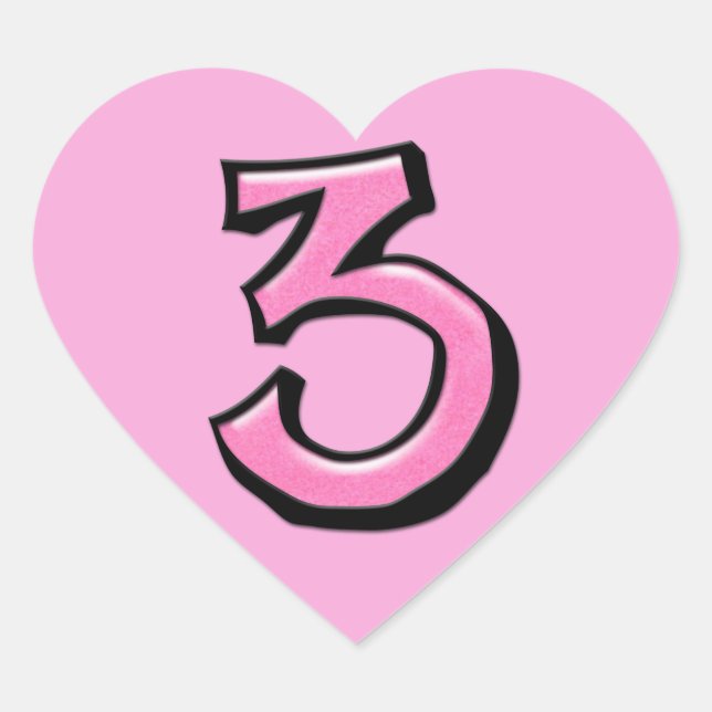 Silly Number 3 pink Heart Sticker (Front)