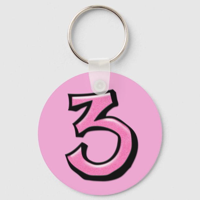 Silly Number 3 pink Keychain (Front)