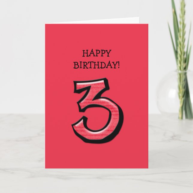 Silly Number 3 red Birthday Card (Front)