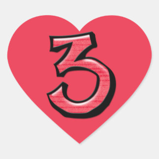 Silly Number 3 red Heart Sticker