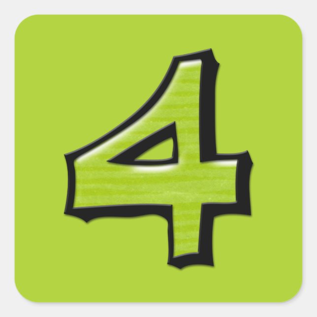 Silly Number 4 green Square Sticker (Front)