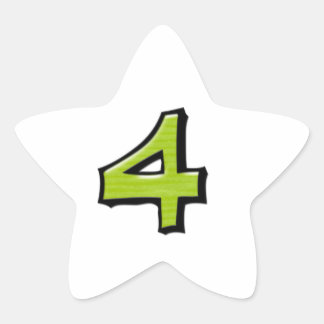 Silly Number 4 green white Star Sticker