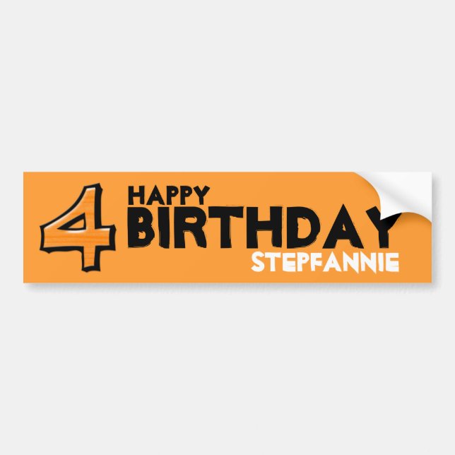 Silly Number 4 orange Birthday Bumper Sticker (Front)