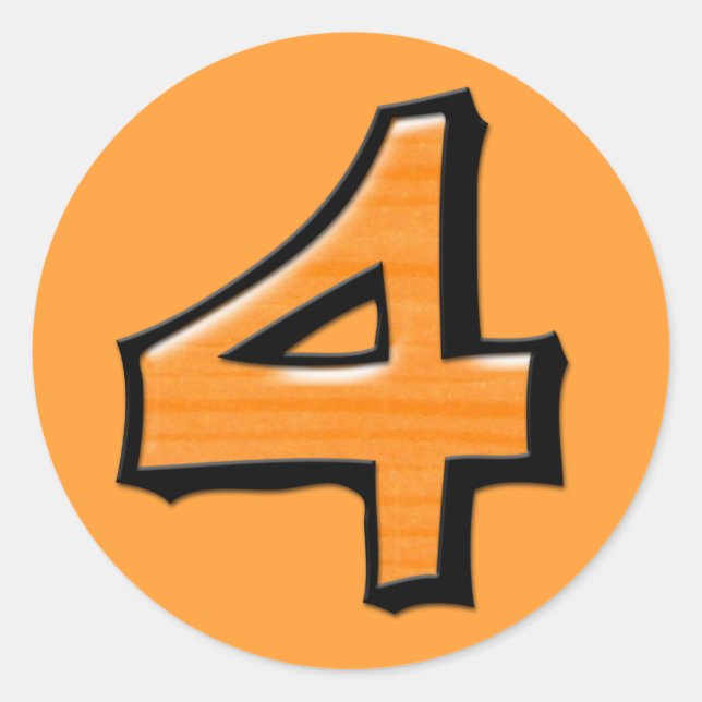 Silly Number 4 orange Round Sticker (Front)
