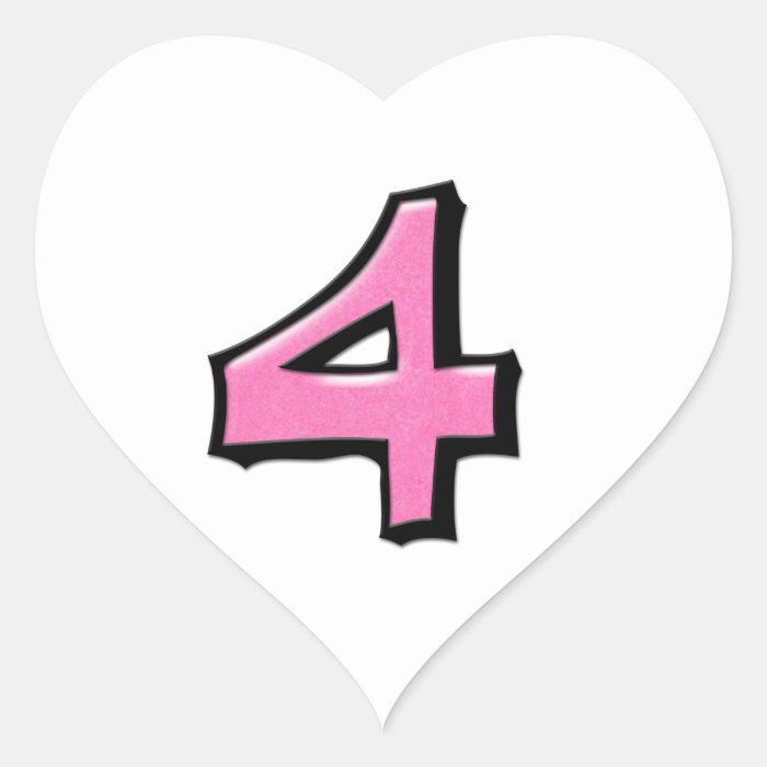 Silly Number 4 pink white Heart Sticker