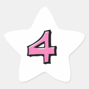 Silly Number 4 pink white Star Sticker