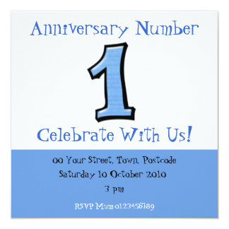 Silly Numbers 1 blue Anniversary Invitation