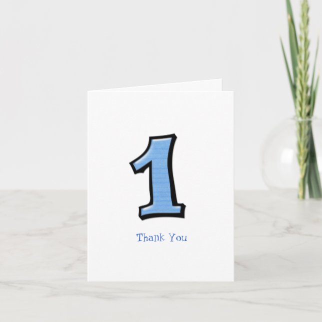 Silly Numbers 1 blue Thank You Note Card (Front)