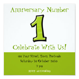 Silly Numbers 1 green Anniversary Invitation