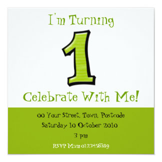 Silly Numbers 1 green Birthday Invitation