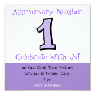 Silly Numbers 1 lavender Anniversary Invitation