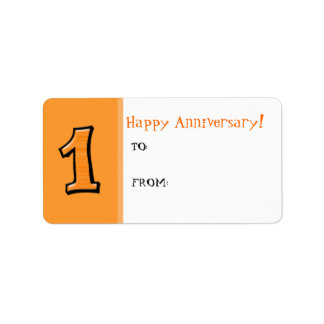 Silly Numbers 1 orange Anniversary Gift Label