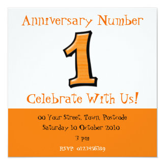 Silly Numbers 1 orange Anniversary Invitation