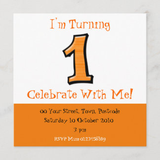 Silly Numbers 1 orange Birthday Invitation
