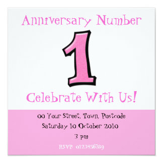 Silly Numbers 1 pink Anniversary Invitation