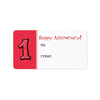 Silly Numbers 1 red Anniversary Gift Tag Sticker