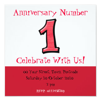 Silly Numbers 1 red Anniversary Invitation